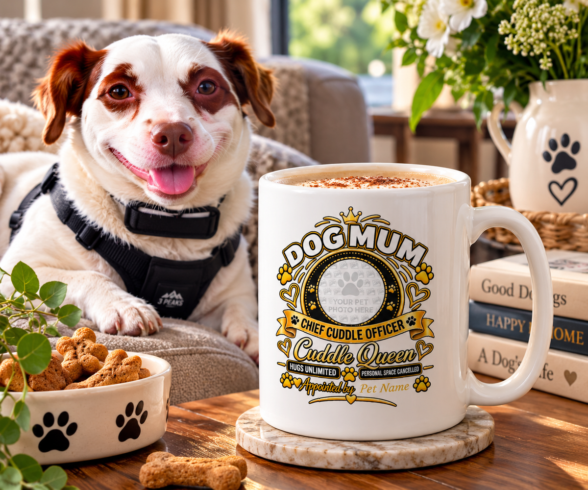 Personalised Dog Mum mug with custom dog photo – thoughtful gift for dog lovers