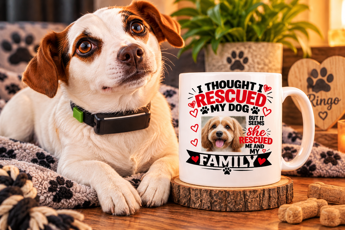 Personalised I Thought I Rescued My Dog She 15oz mug with custom dog photo