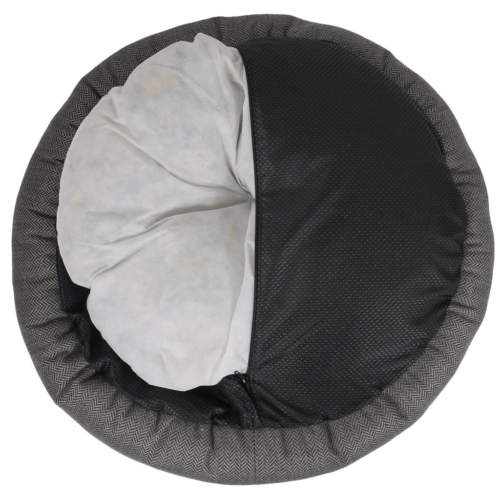 The Balmoral Luxury Herringbone Calming Donut Dog Bed