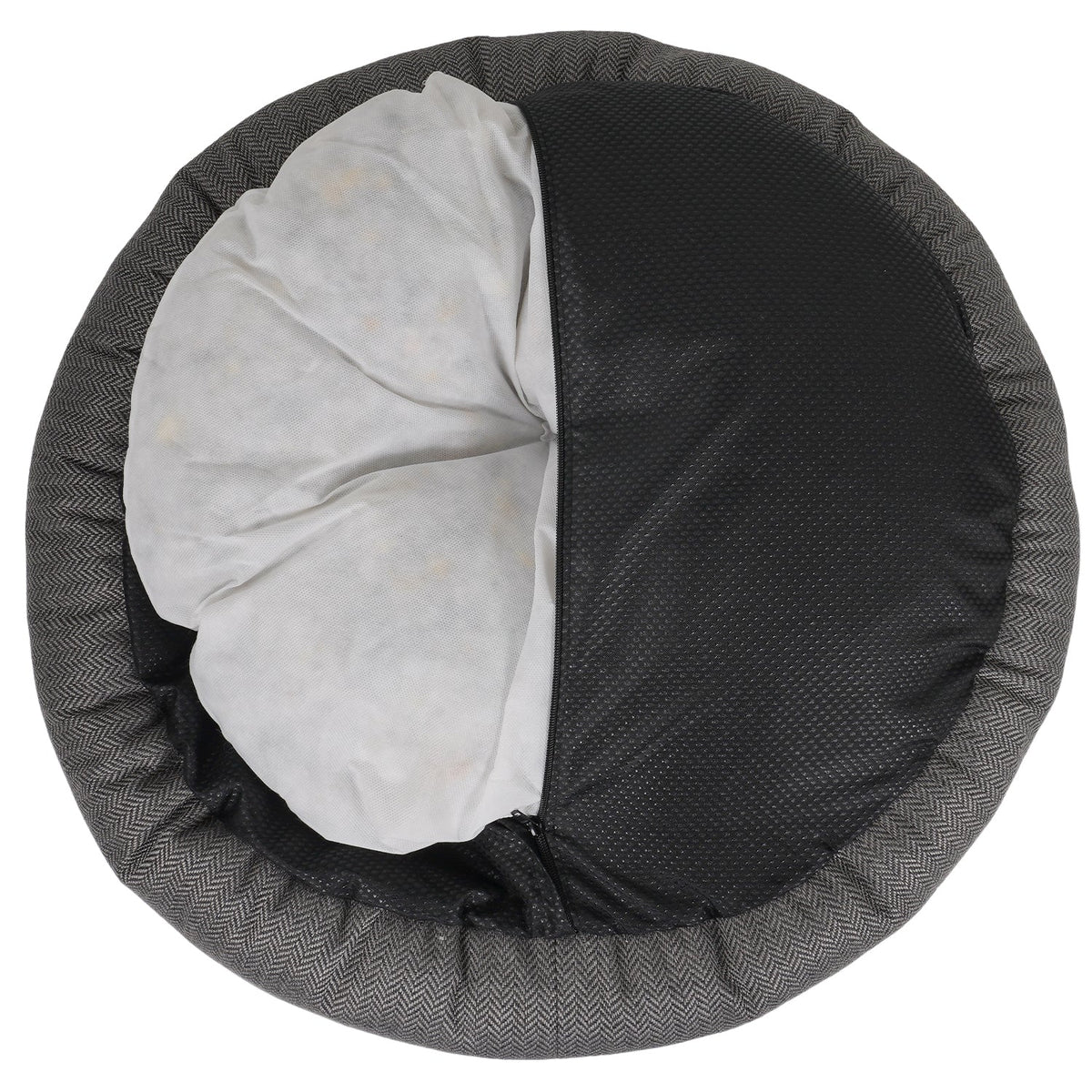 The Balmoral Luxury Herringbone Calming Donut Dog Bed