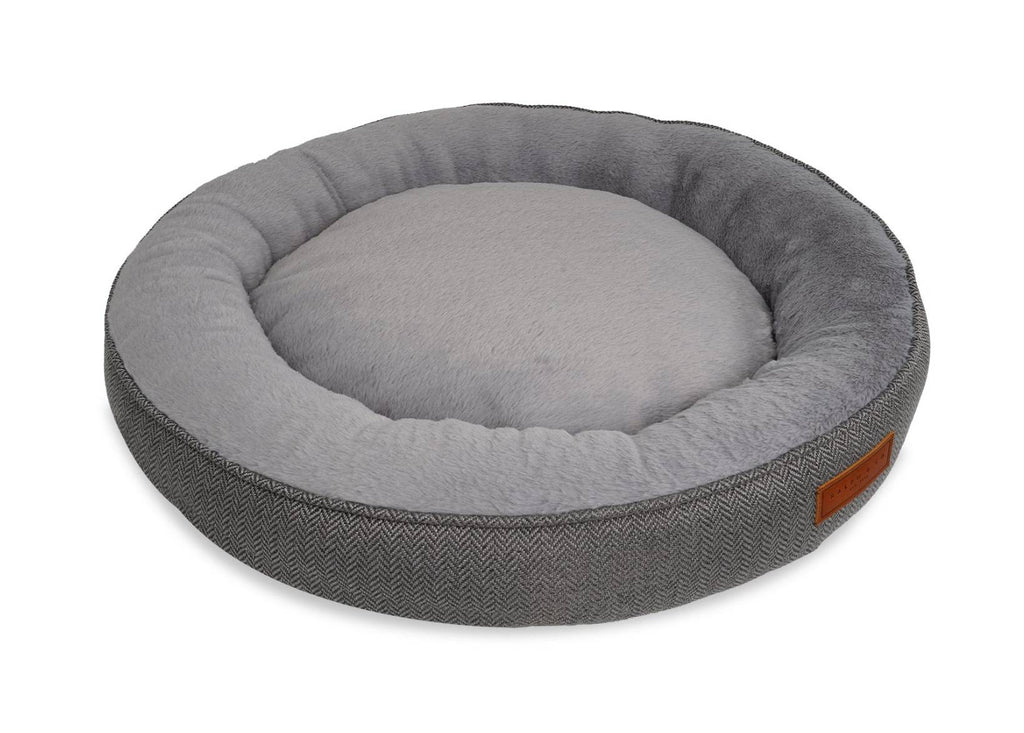 The Balmoral Luxury Herringbone Calming Donut Dog Bed