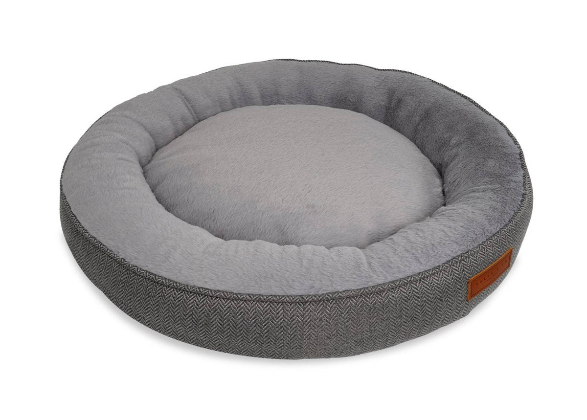 The Balmoral Luxury Herringbone Calming Donut Dog Bed