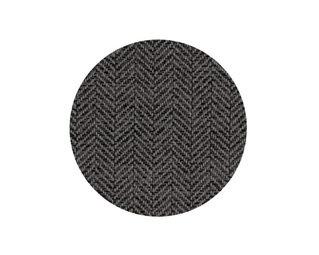 Round fabric swatch with a herringbone pattern on a white background