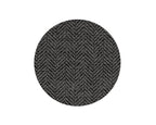 Round fabric swatch with a herringbone pattern on a white background