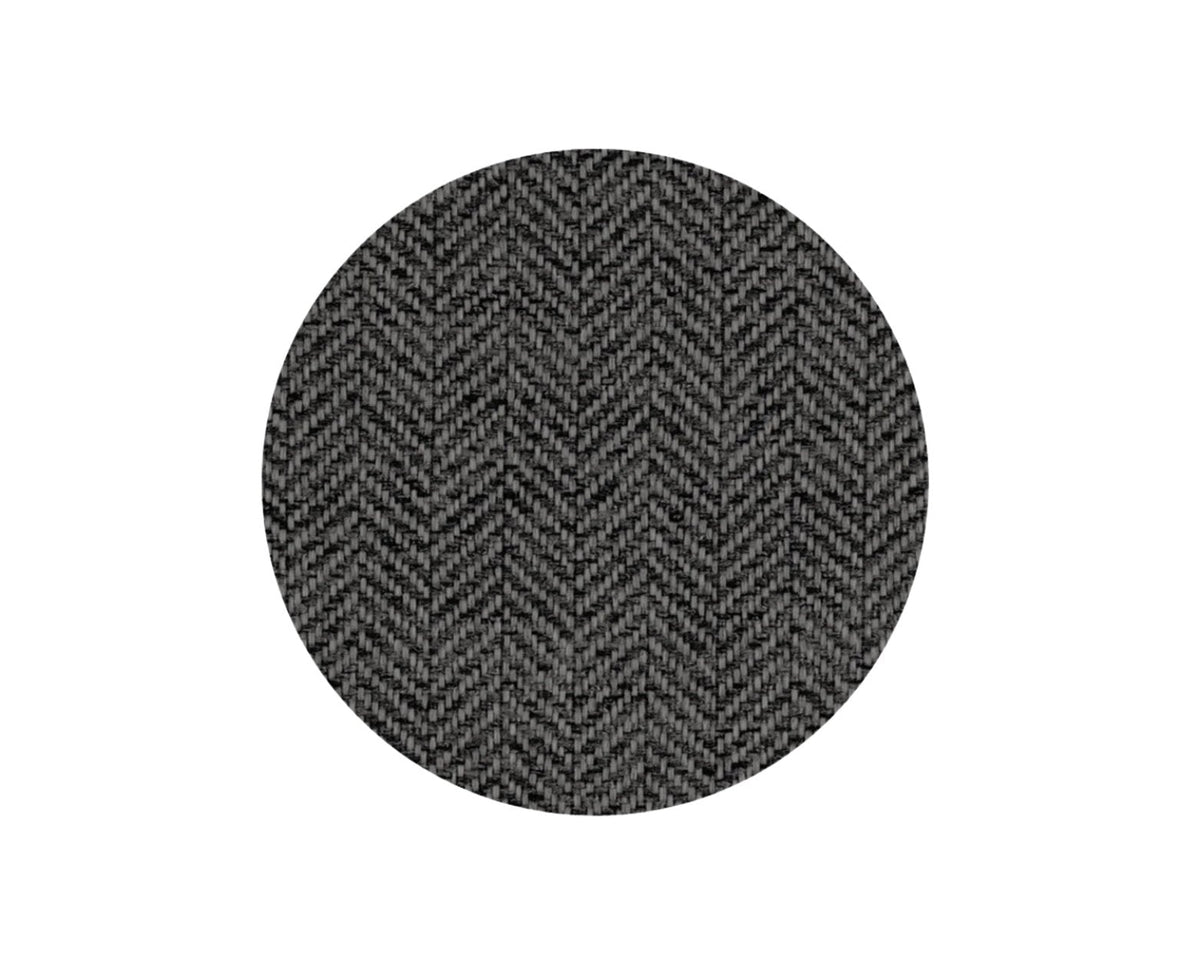 Round fabric swatch with a herringbone pattern on a white background