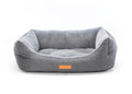 Balmoral luxury grey herringbone bolster dog bed with soft faux-fur interior