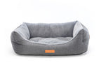 Balmoral luxury grey herringbone bolster dog bed with soft faux-fur interior
