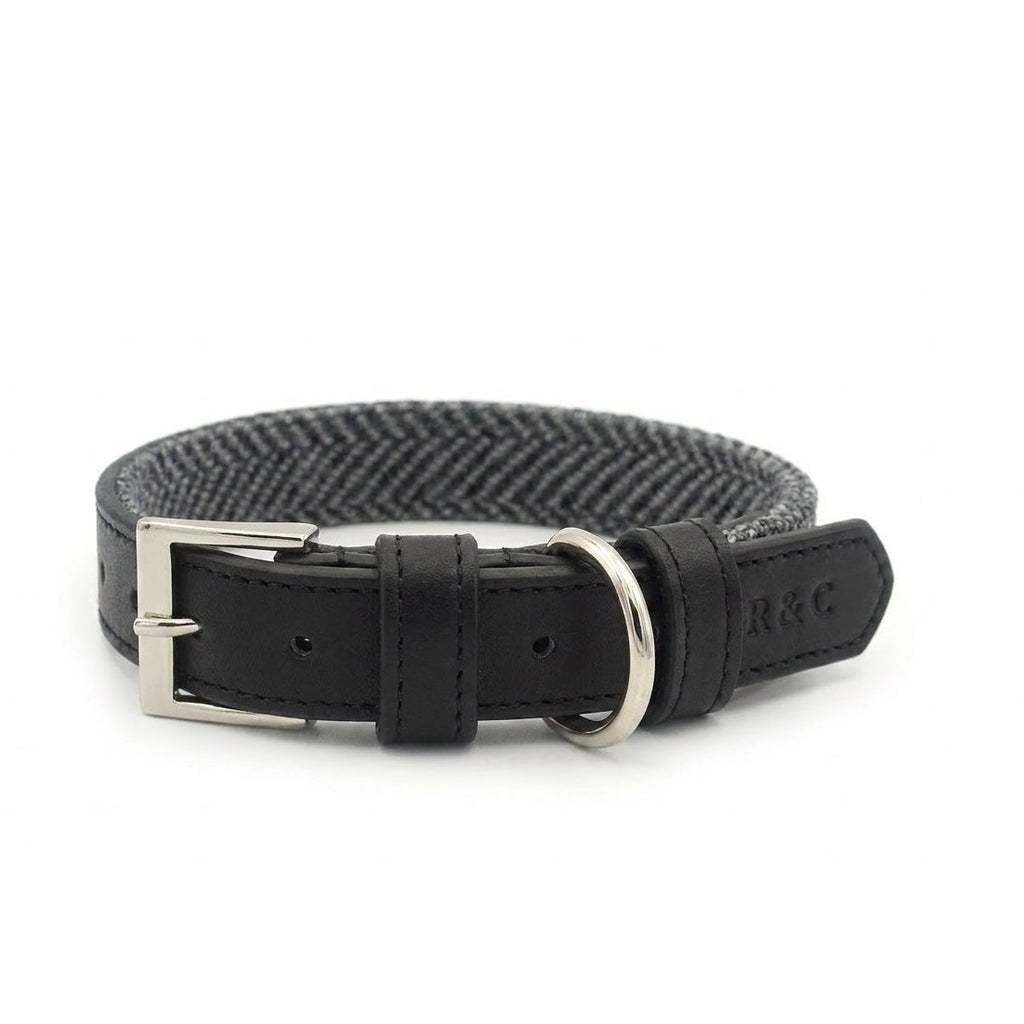 Ralph & Co Balmoral Grey Herringbone Leather Dog Collar
