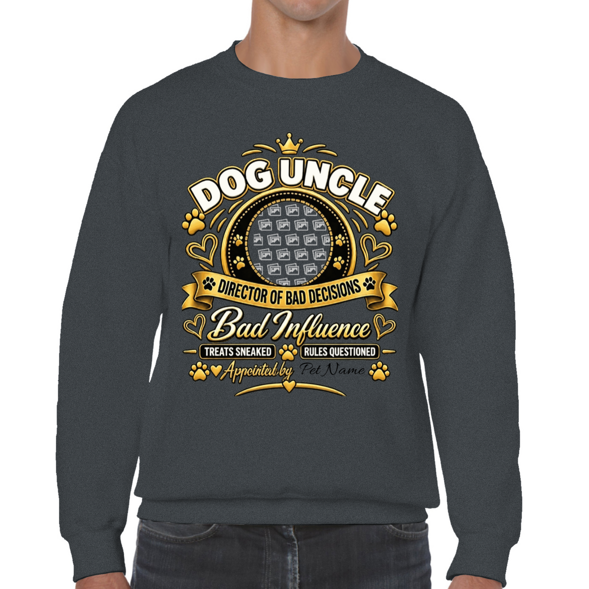 Additional view of Personalised Dog Uncle Sweatshirt - Custom Dog Photo & Name