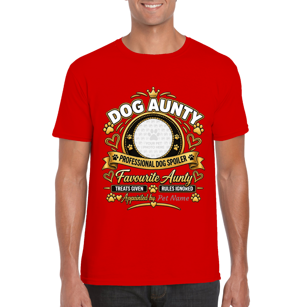 Personalised Dog Aunty T-Shirt – Custom Dog Photo & Name Gift