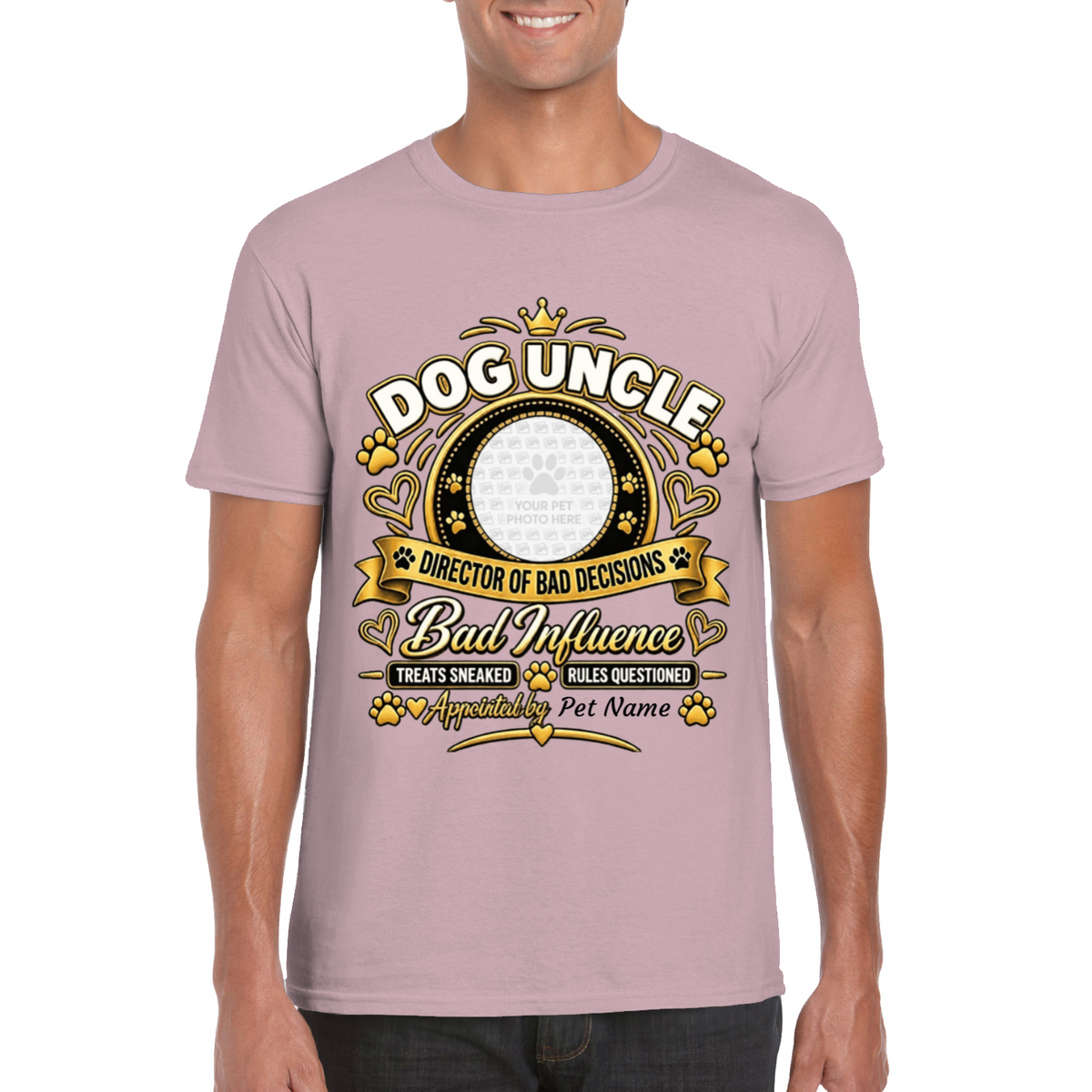 Personalised Dog Uncle T-Shirt – Custom Dog Photo & Name Gift