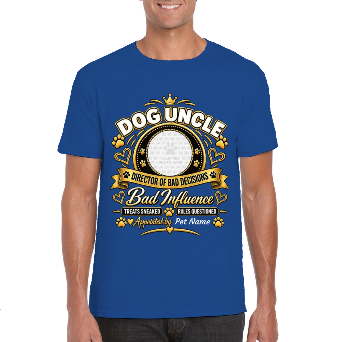 Personalised Dog Uncle T-Shirt – Custom Dog Photo & Name Gift