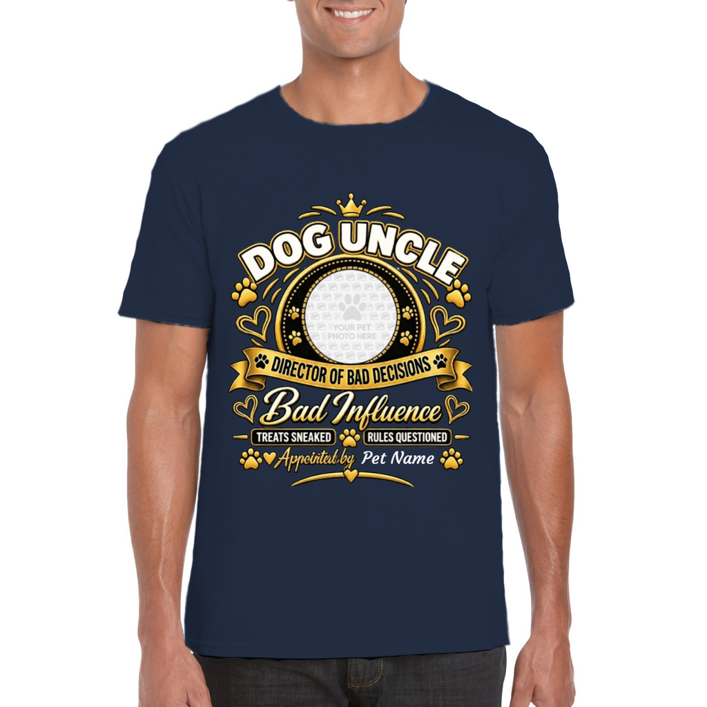 Personalised Dog Uncle T-Shirt – Custom Dog Photo & Name Gift