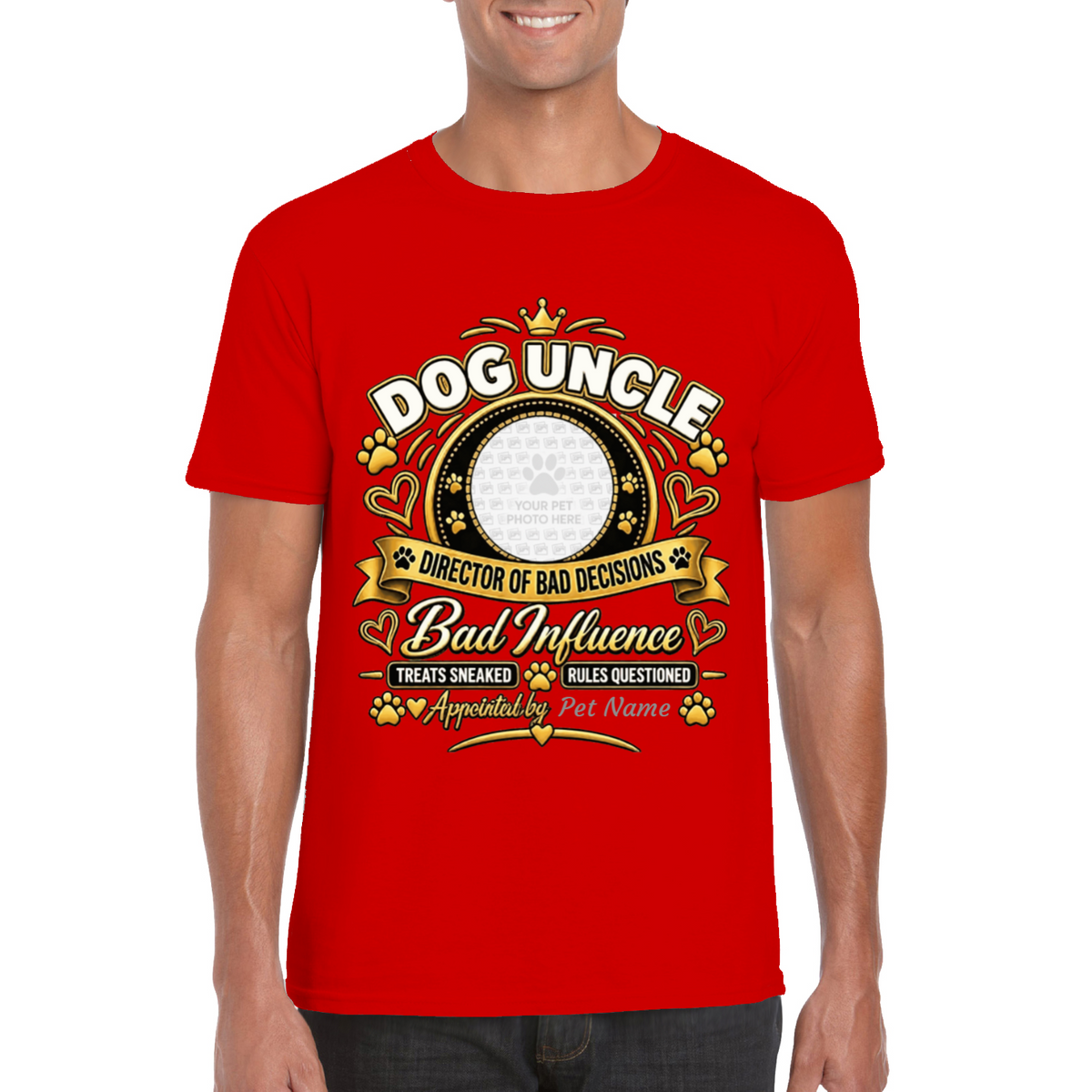 Personalised Dog Uncle T-Shirt – Custom Dog Photo & Name Gift