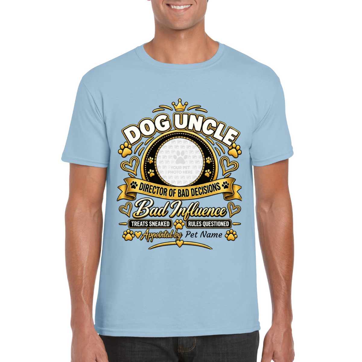 Personalised Dog Uncle T-Shirt – Custom Dog Photo & Name Gift