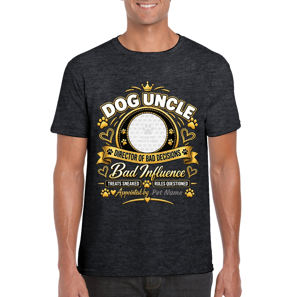 Personalised Dog Uncle T-Shirt – Custom Dog Photo & Name Gift