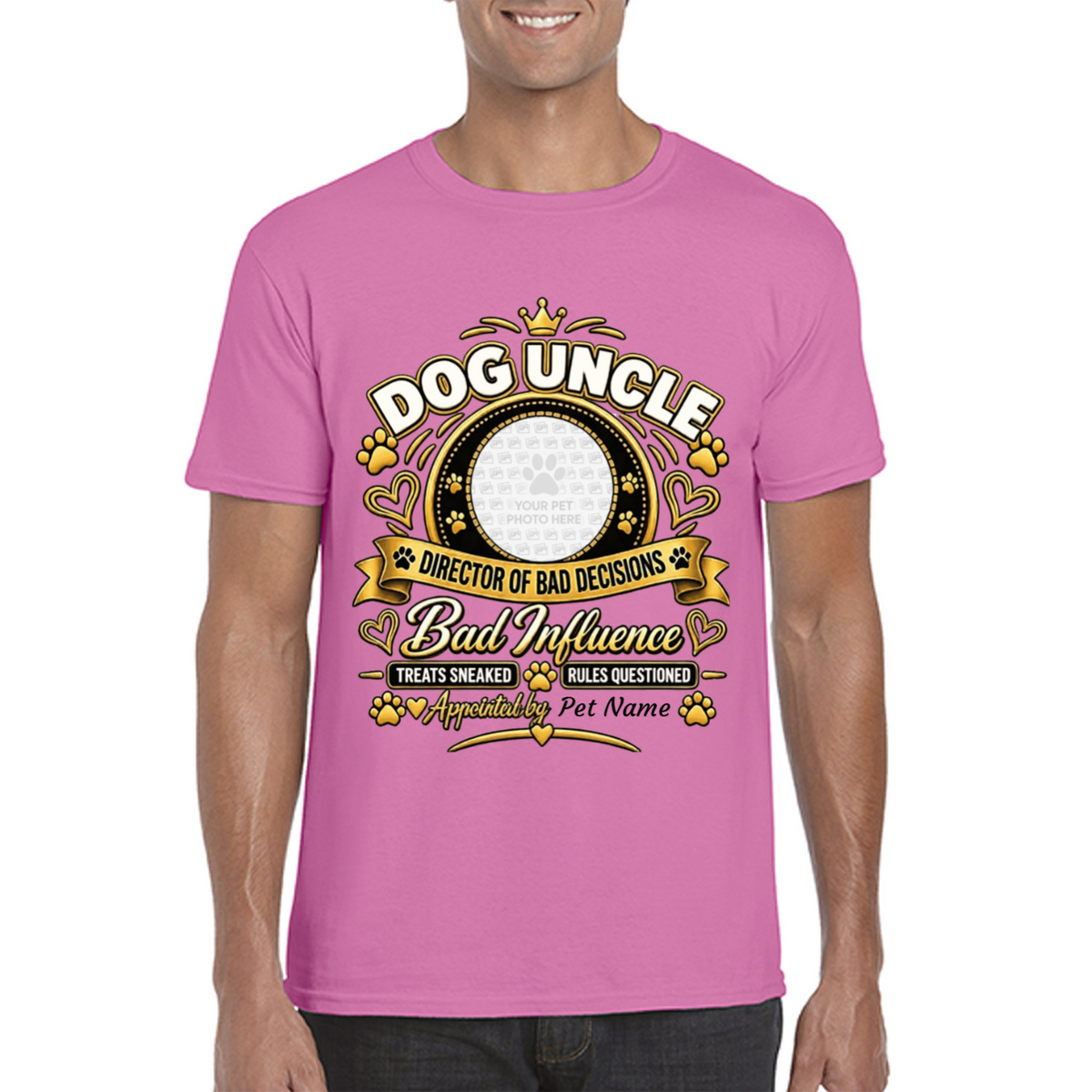 Personalised Dog Uncle T-Shirt – Custom Dog Photo & Name Gift