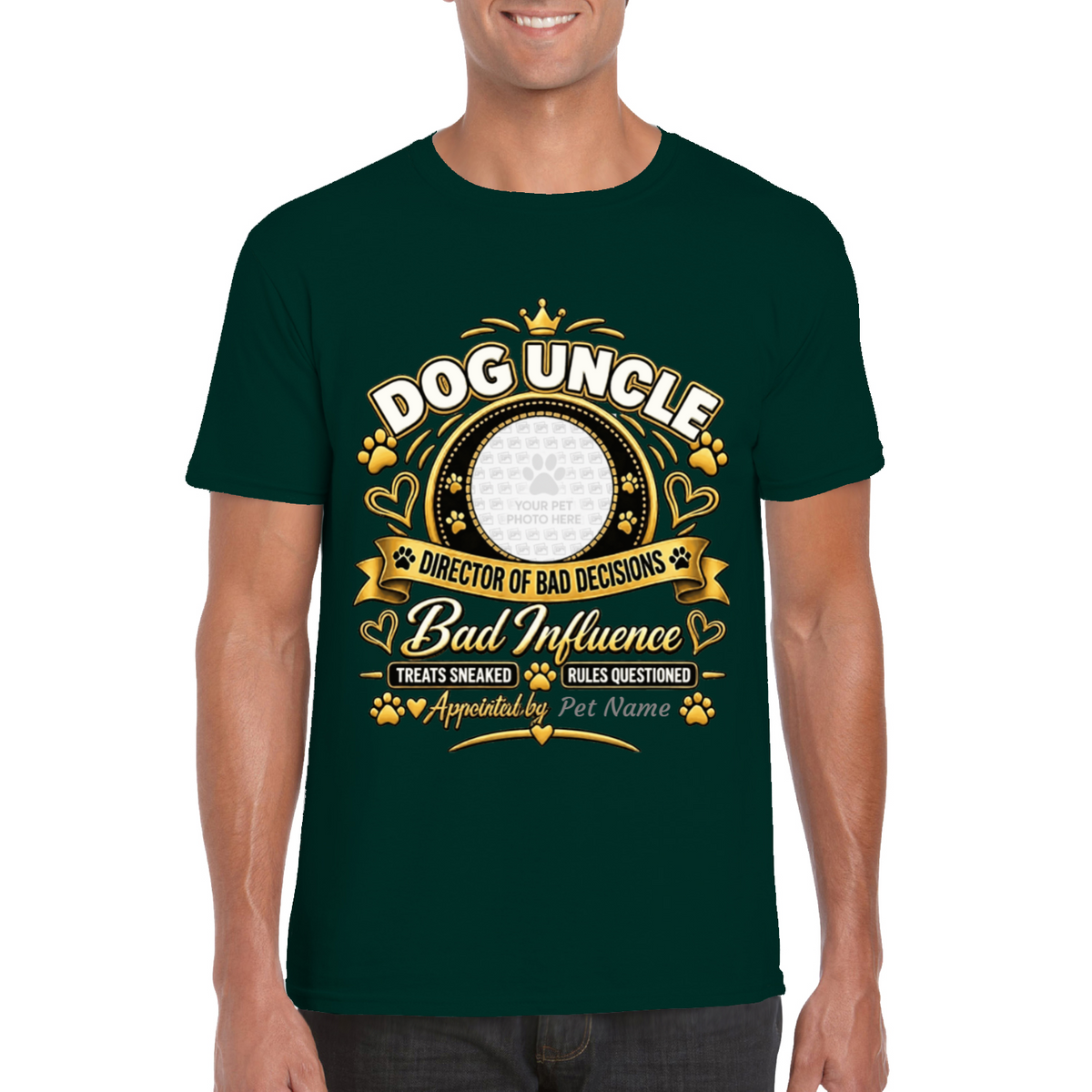 Personalised Dog Uncle T-Shirt – Custom Dog Photo & Name Gift