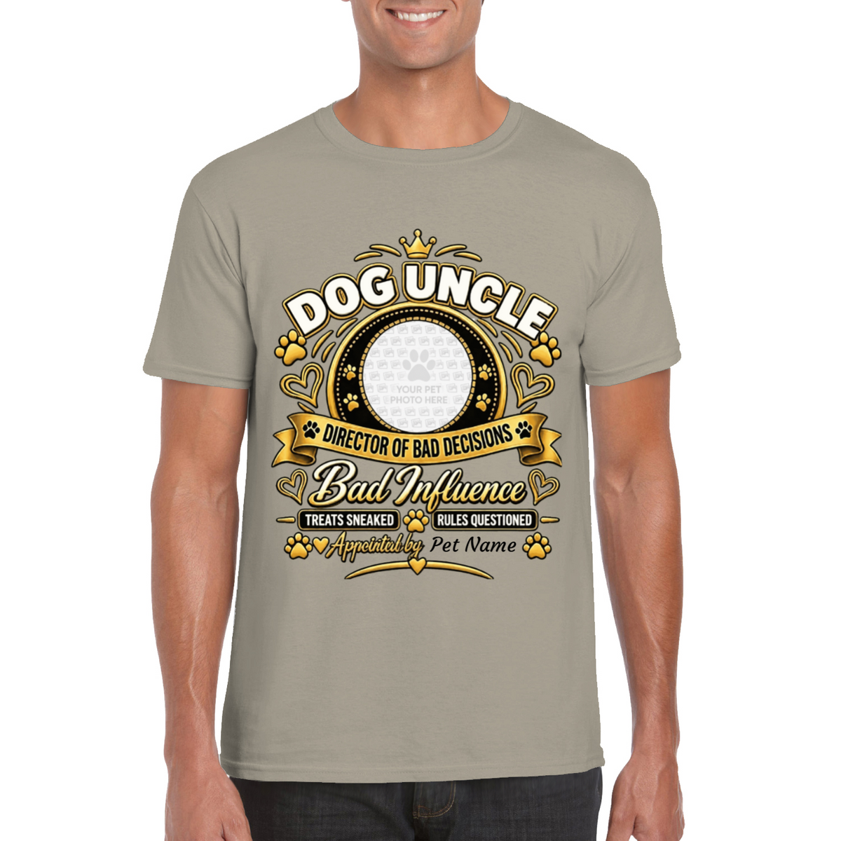 Personalised Dog Uncle T-Shirt – Custom Dog Photo & Name Gift
