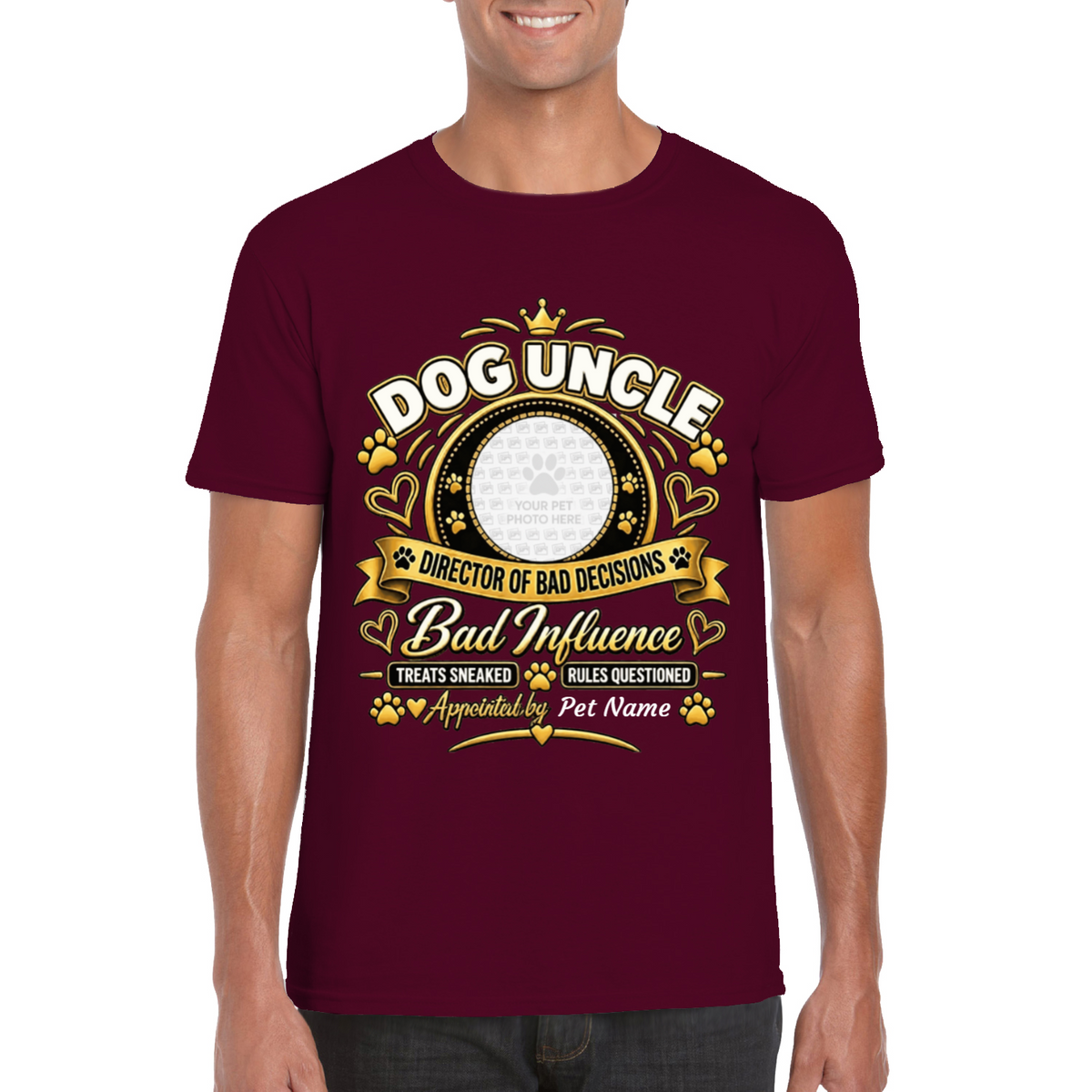 Personalised Dog Uncle T-Shirt – Custom Dog Photo & Name Gift