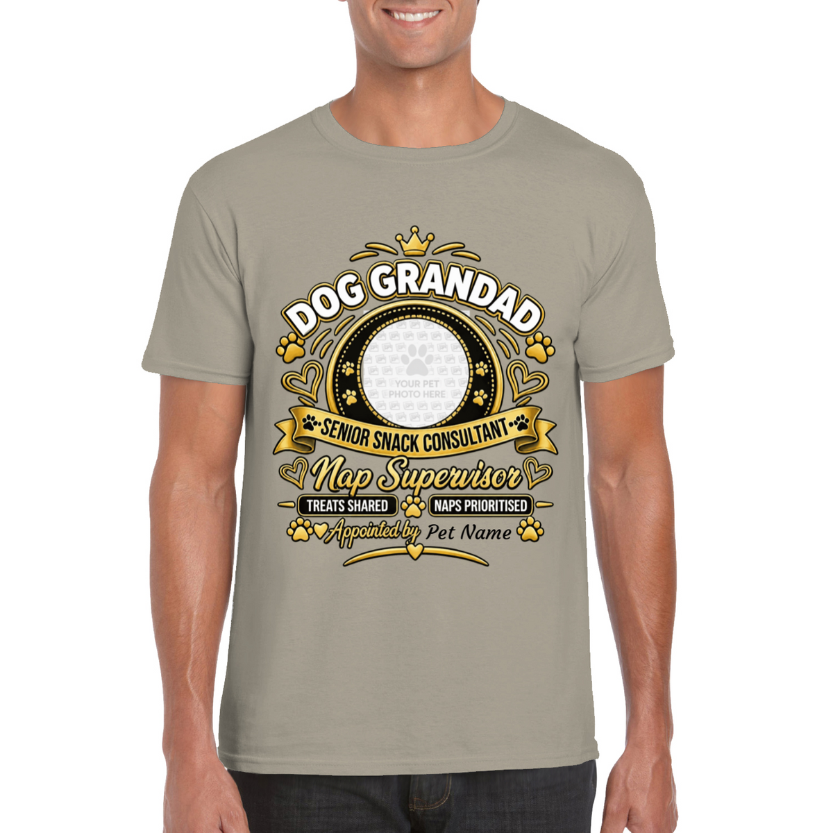Personalised Dog Grandad T-Shirt – Custom Dog Photo & Name Gift