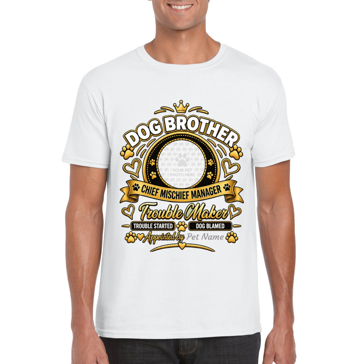 Personalised Dog Brother T-Shirt – Custom Dog Photo & Name Gift