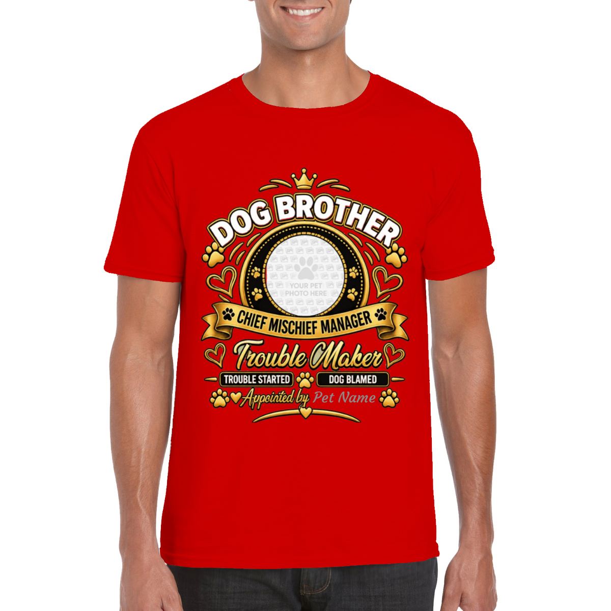 Personalised Dog Brother T-Shirt – Custom Dog Photo & Name Gift