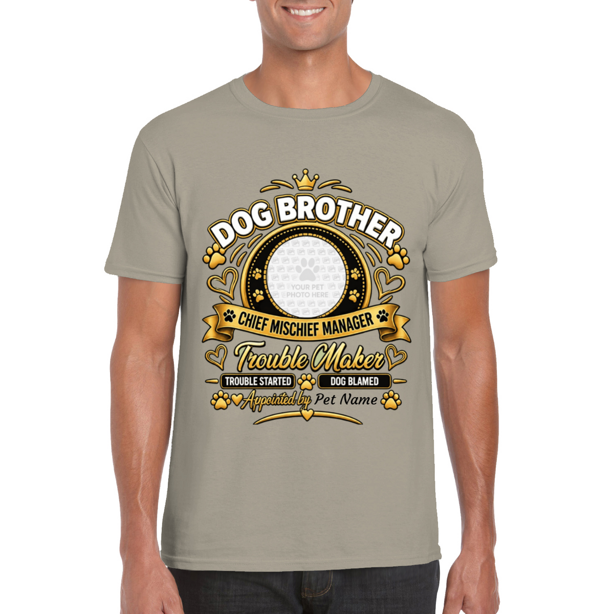 Personalised Dog Brother T-Shirt – Custom Dog Photo & Name Gift