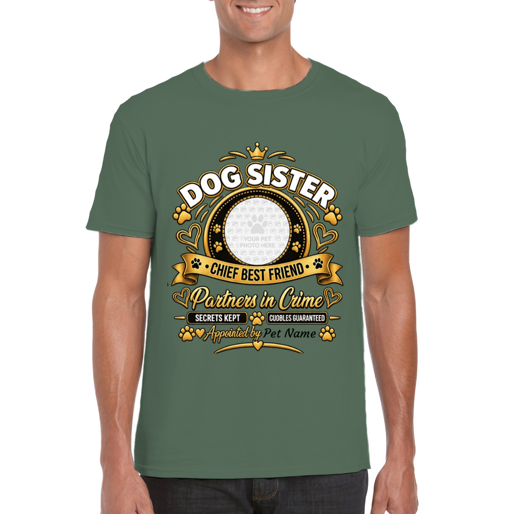 Personalised Dog Sister T-Shirt – Custom Dog Photo & Name Gift