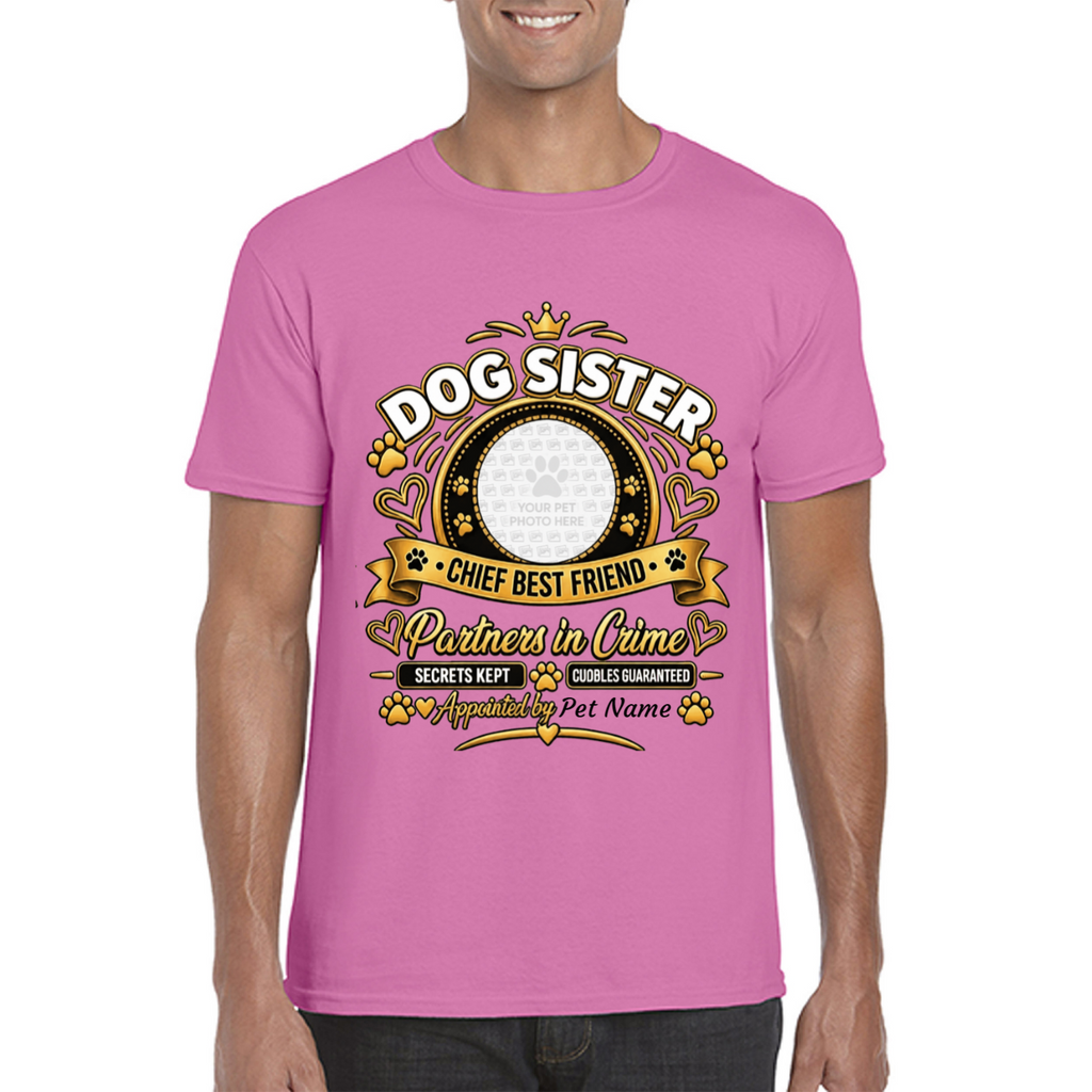 Personalised Dog Sister T-Shirt – Custom Dog Photo & Name Gift