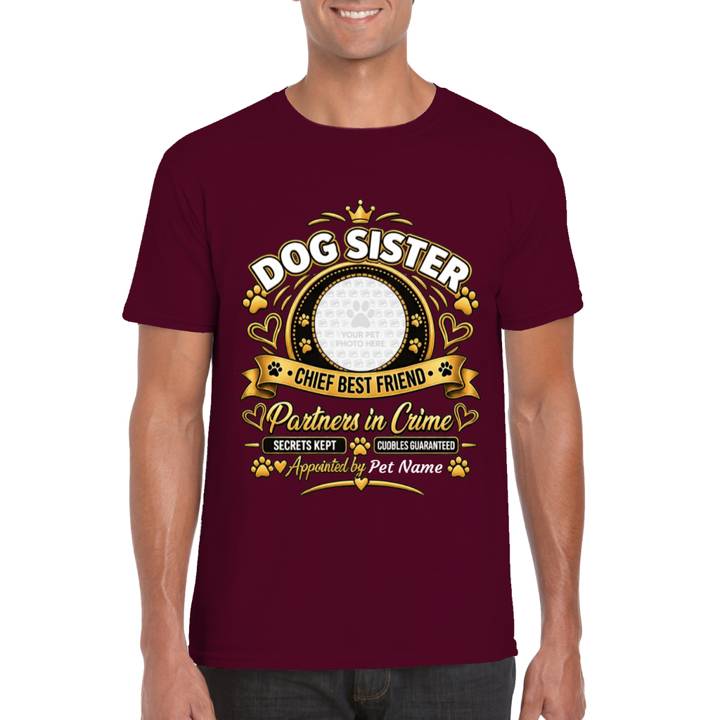 Personalised Dog Sister T-Shirt – Custom Dog Photo & Name Gift