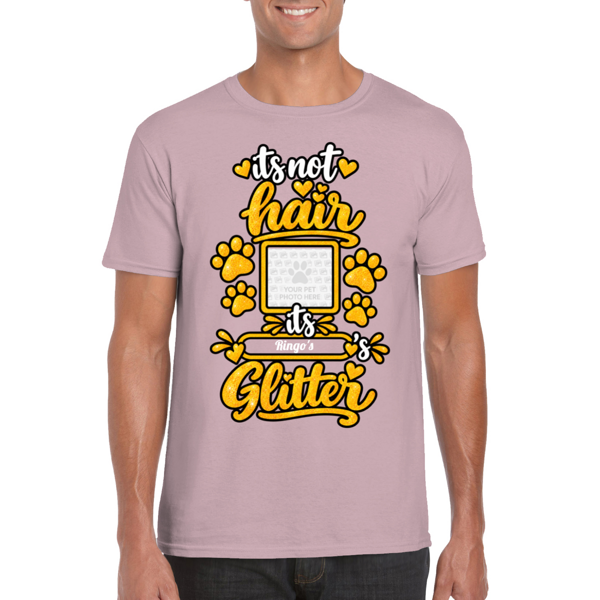 Personalised Dog Glitter T-Shirt – Custom Dog Photo & Name