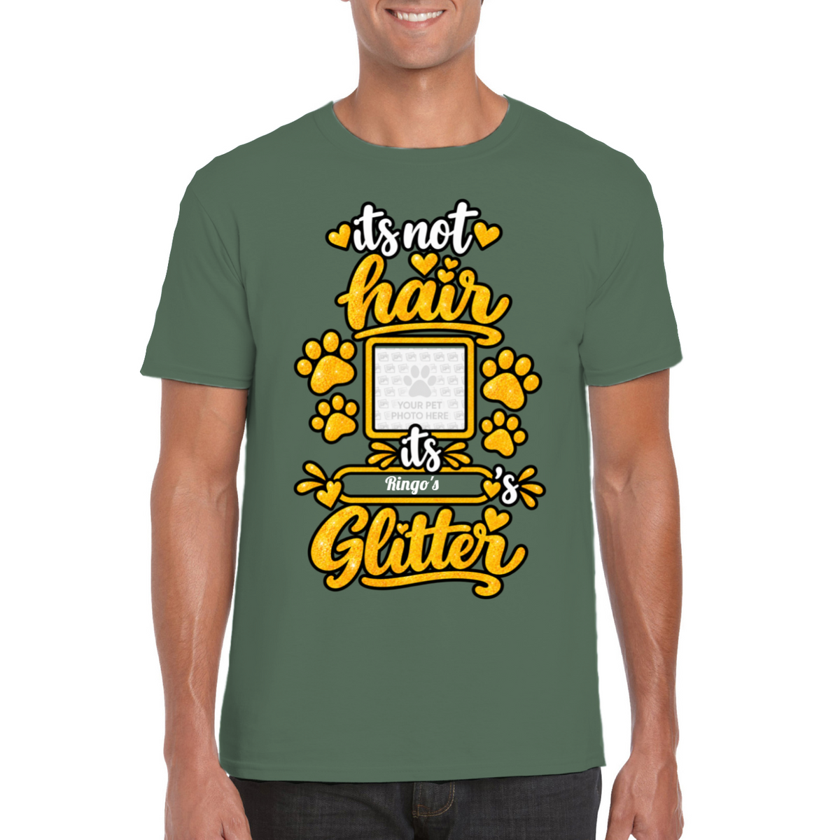Personalised Dog Glitter T-Shirt – Custom Dog Photo & Name