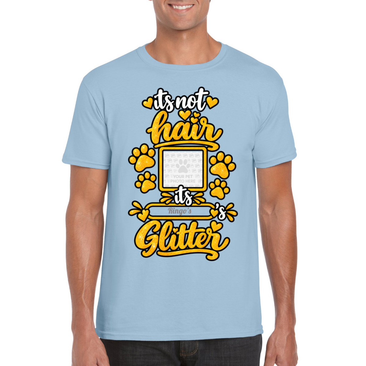 Personalised Dog Glitter T-Shirt – Custom Dog Photo & Name