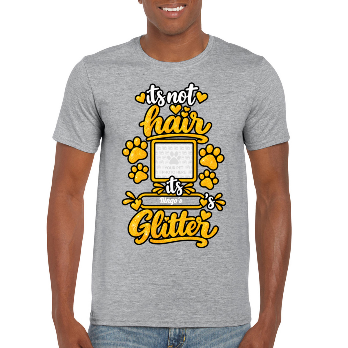 Personalised Dog Glitter T-Shirt – Custom Dog Photo & Name