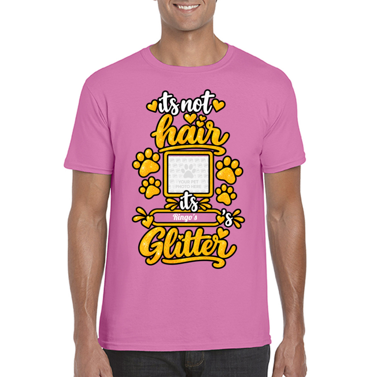 Personalised Dog Glitter T-Shirt – Custom Dog Photo & Name