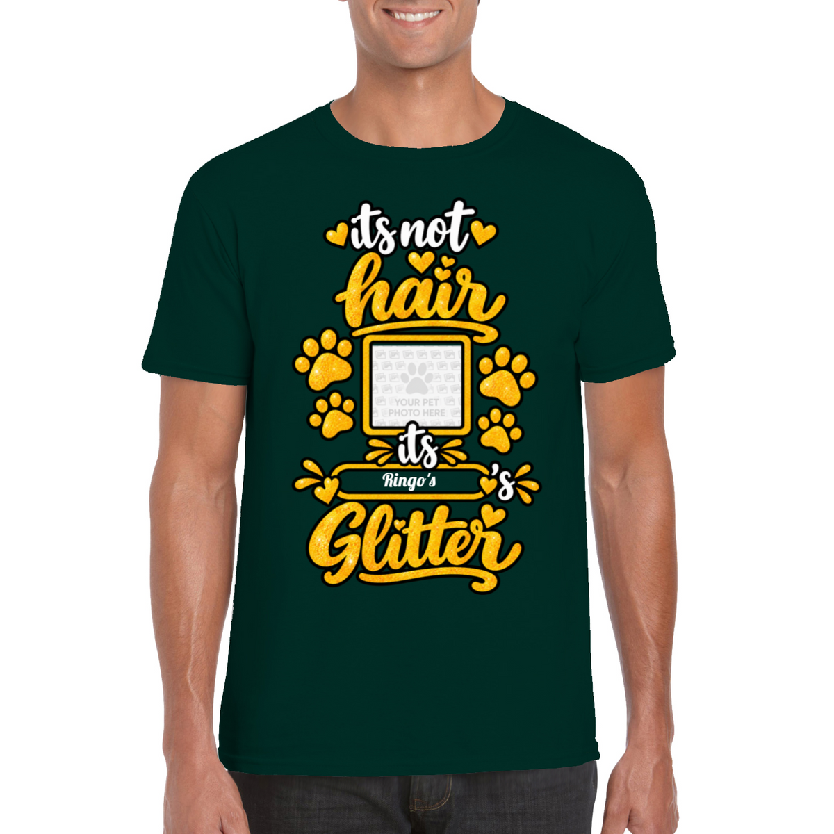 Personalised Dog Glitter T-Shirt – Custom Dog Photo & Name
