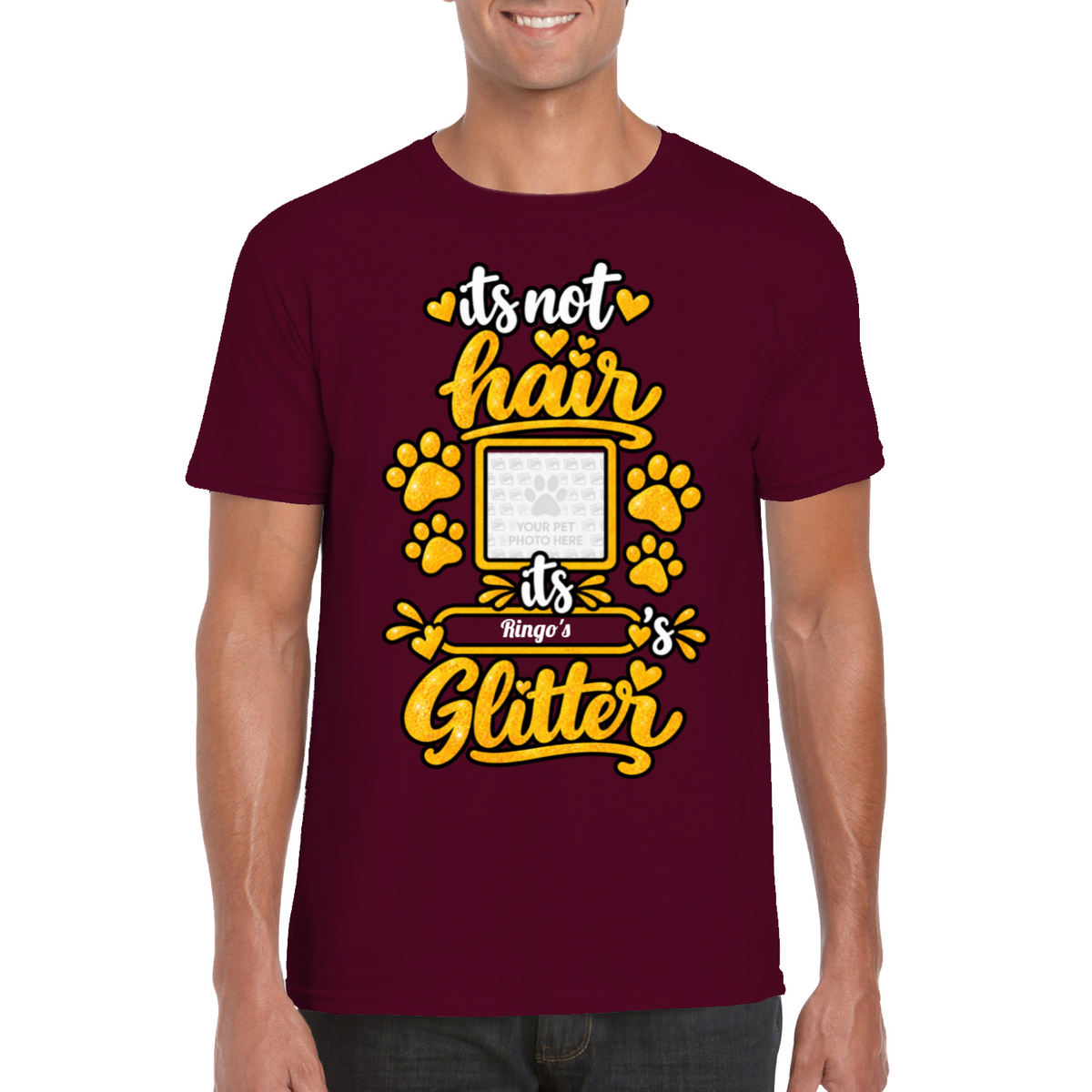 Personalised Dog Glitter T-Shirt – Custom Dog Photo & Name