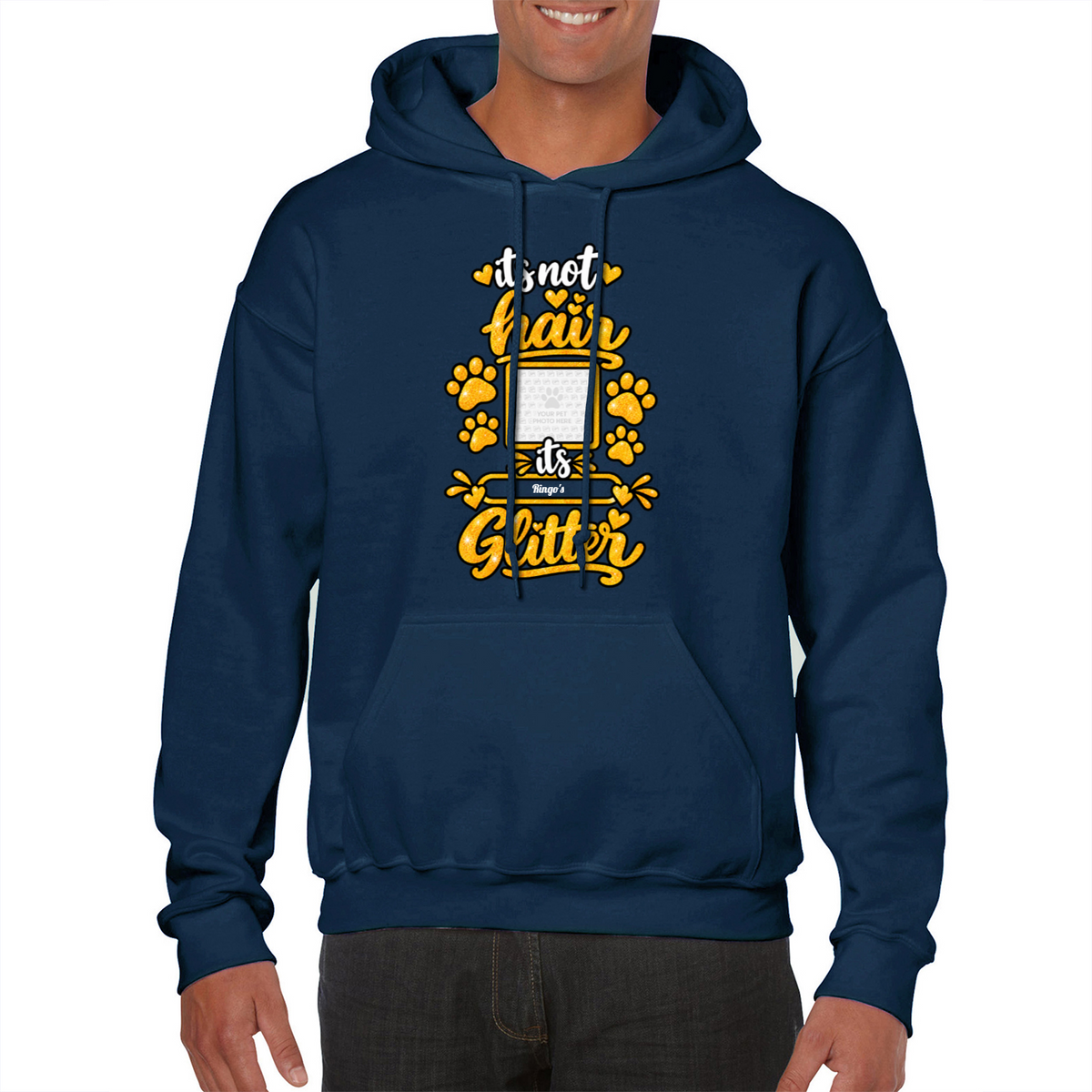 Personalised Dog Glitter Classic Hoodie – Custom Dog Photo & Name