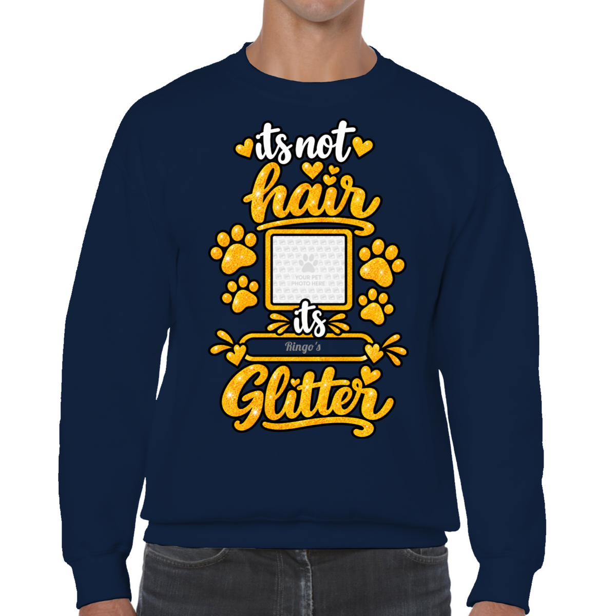 Personalised Dog Glitter Classic Sweatshirt with custom dog photo and name