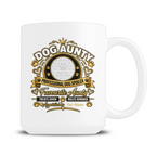 Ringo beside a personalised Dog Aunty 15oz mug with custom dog photo and name