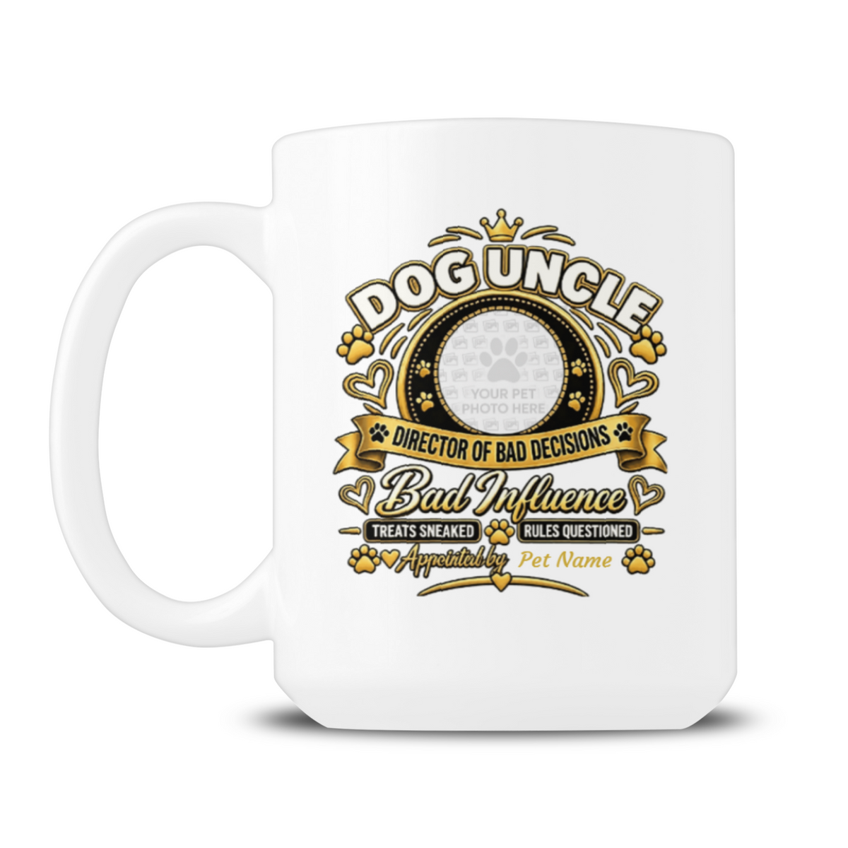 Personalised Dog Uncle 15oz mug with custom dog photo and name