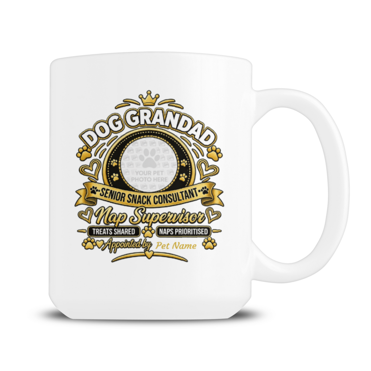 Personalised Dog Grandad mug showing personalised dog photo and name design