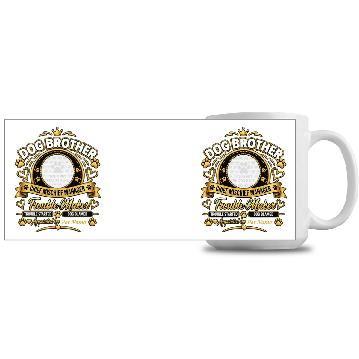 Personalised Dog Brother mug wraparound design with custom dog photo and name