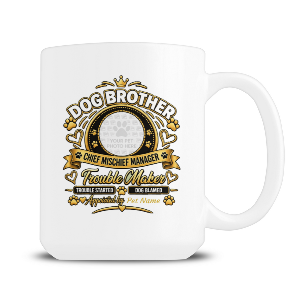 Personalised Dog Brother 15oz mug showing custom dog photo design