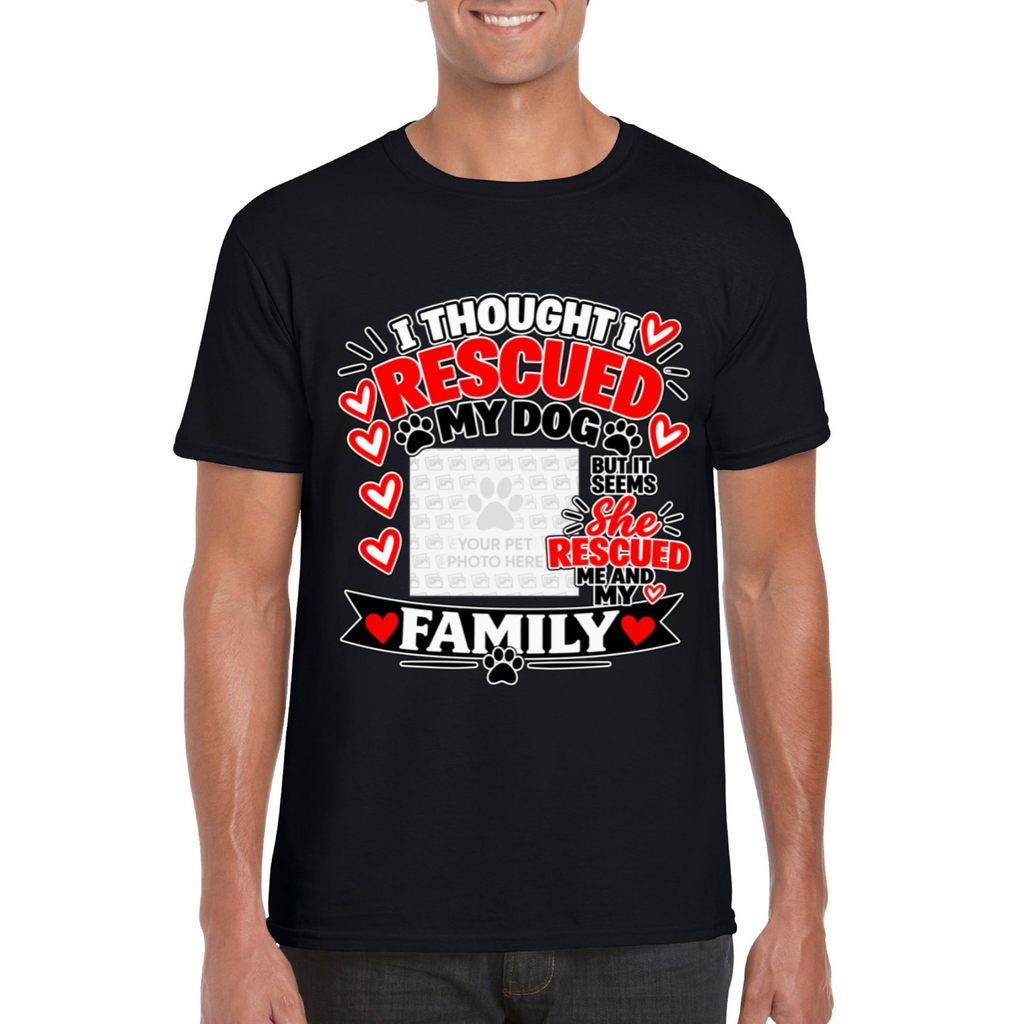 Personalised I Thought I Rescued My Dog – He T-Shirt – Custom Dog Photo & Name