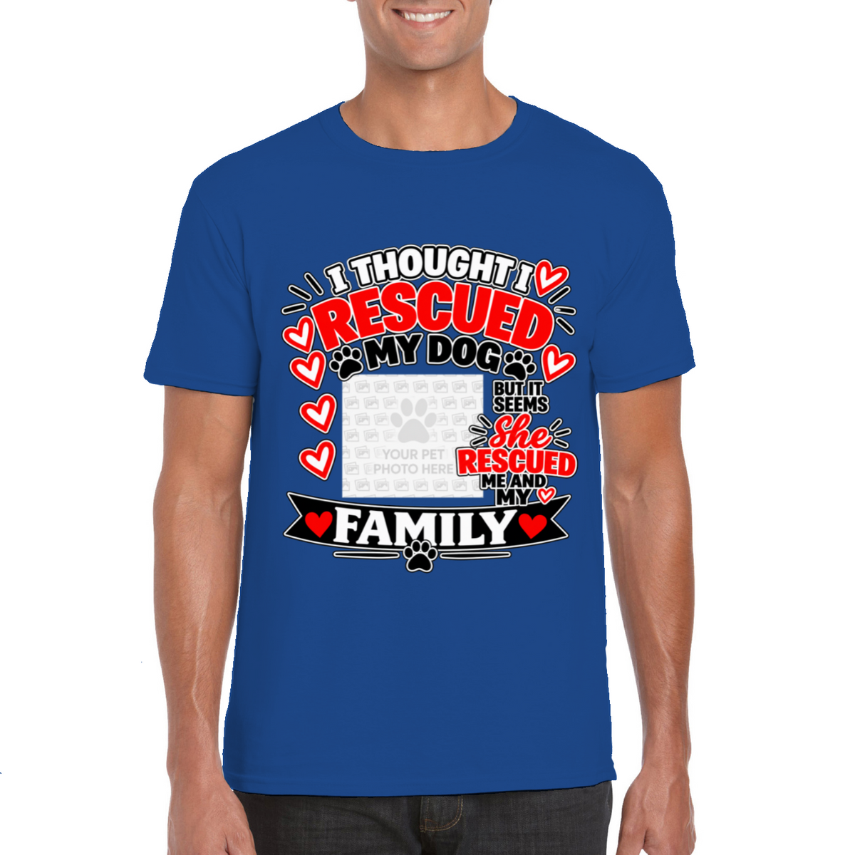 Personalised I Thought I Rescued My Dog – He T-Shirt – Custom Dog Photo & Name