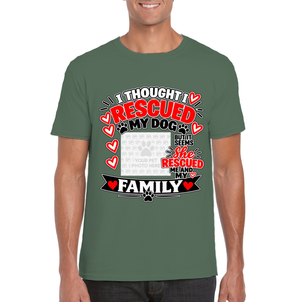 Personalised I Thought I Rescued My Dog – He T-Shirt – Custom Dog Photo & Name