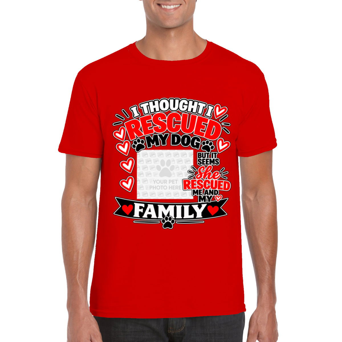 Personalised I Thought I Rescued My Dog – He T-Shirt – Custom Dog Photo & Name