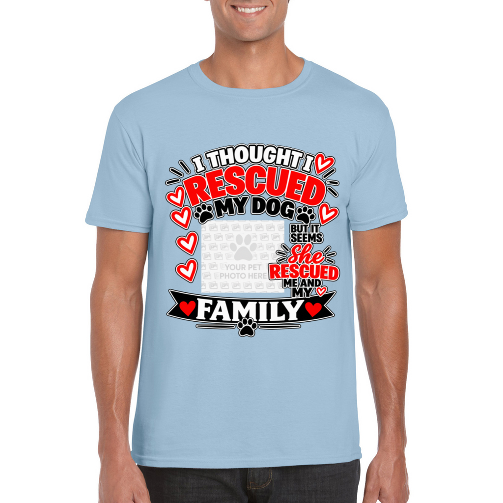 Personalised I Thought I Rescued My Dog – He T-Shirt – Custom Dog Photo & Name